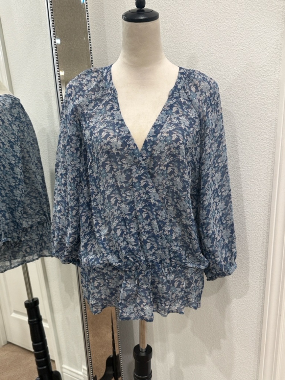 Joie Blue Floral Wrap-Style V-Neck Blouse
